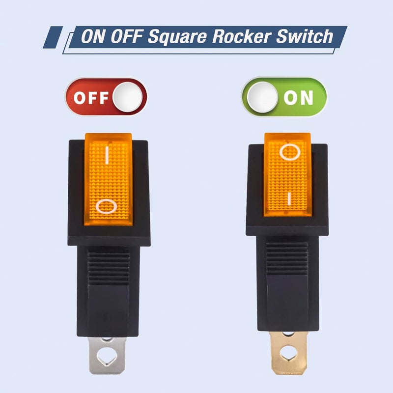 VEXUNGA 10pcs Lighted KCD3 Rocker Switch On Off 3 Pin 2 Position Yellow Light Boat Rocker Switches 20A 15A 125V 250V AC SPST Square llluminated Power Switch - Image 3